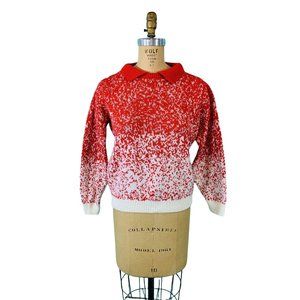 Vintage 80s Red Speckled Sweater Collared Pullover | B 43"